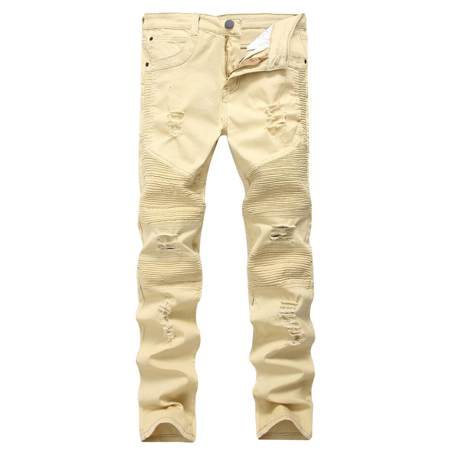 Silentsea heren jeans met kniegaten, gerafelde en gescheurde jeans voor heren, kaki kleur, broek, slim fit, bikerjeans voor heren, grote maten: 28