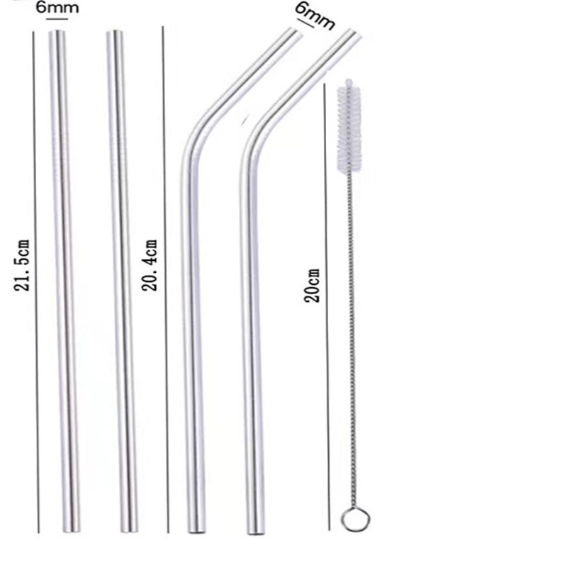 Pajita reutilizable de Metal para beber, juego de pajitas de acero inoxidable 304 con cepillo, Bar, cóctel, vasos, 6 piezas