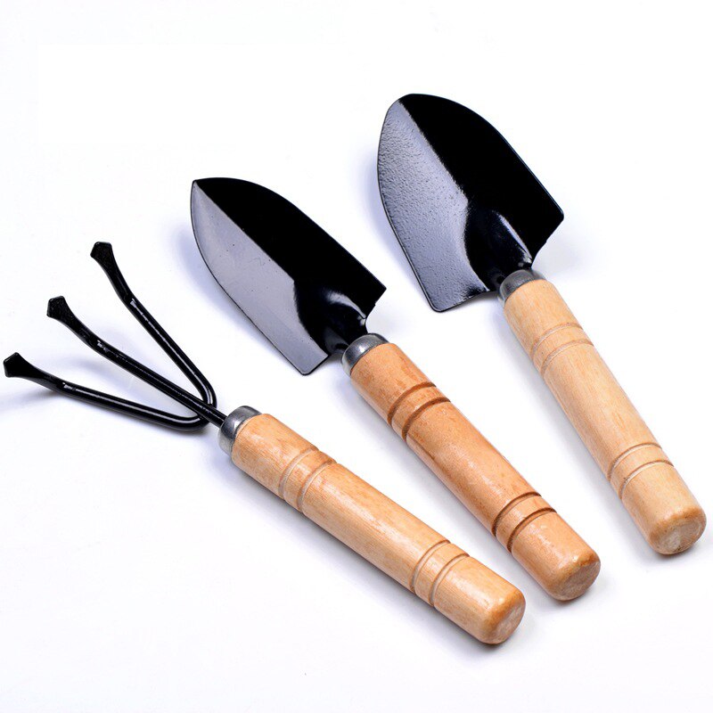 3Pcs Mini Gardensets Mini Schop Hark Spade Erramientas Bonsai Gereedschap Set Houten Handvat Metal Head Voor Bloemen Potplanten: Default Title