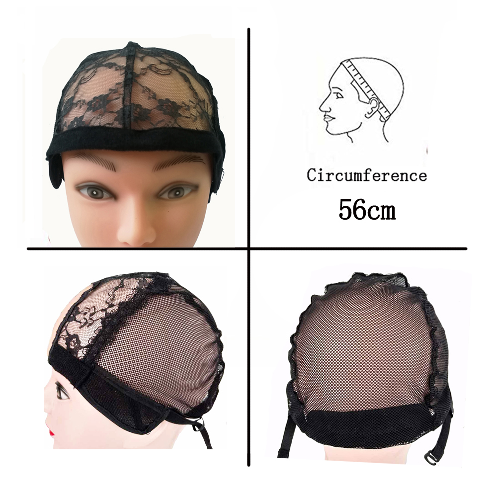 Casquettes de perruque en dentelle respirante de pour la fabrication de perruques de taille moyenne noire avec sangles réglables filet de cheveux élastique dans des filets à cheveux