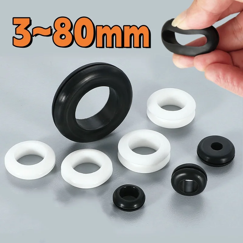 Arandela de goma de PVC blanca/negra de 3 ~ 80mm, junta protectora de bobina de doble cara, junta tórica de alambre con orificio para proteger el orificio del Cable