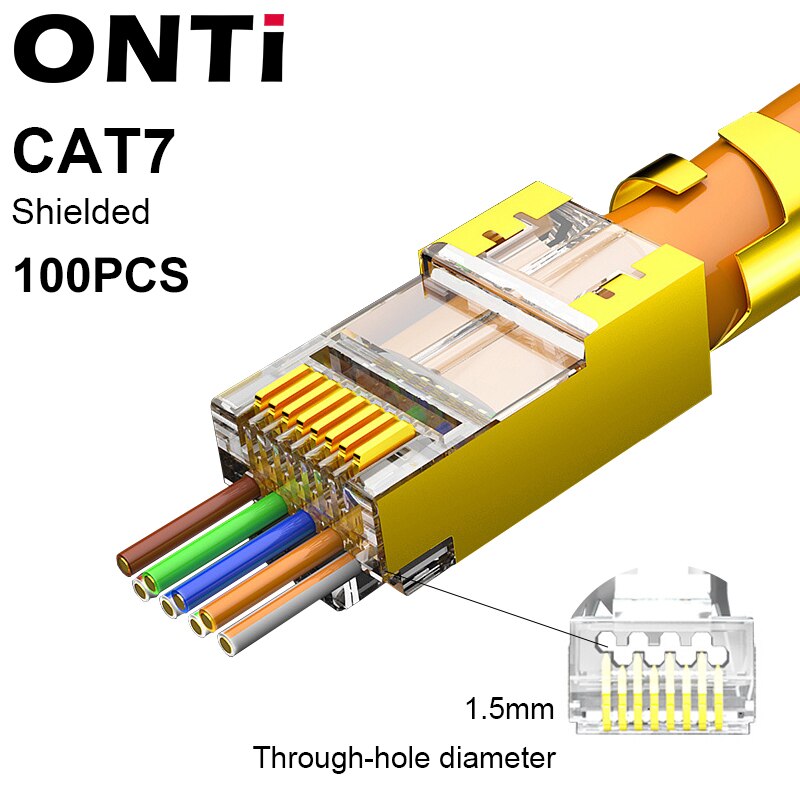 Connecteur ONTi RJ45 Cat7/6/6A/5E, outil de sertissage RJ45 passant à sertir avec lame de rechange dénudeur de câble Ethernet