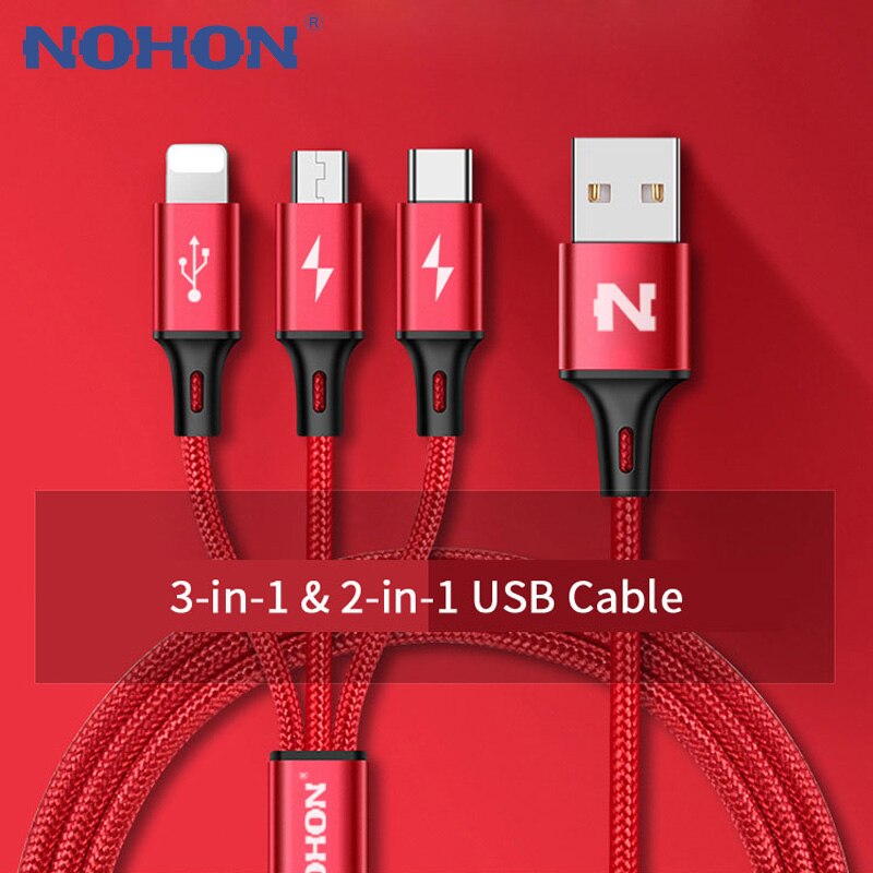 NOHON 3 in 1 Cavo USB 2 in 1 Tipo C 8spillo micro Cavo del Caricatore del USB per il iPhone 8 7 6 6S più iOS 10 9 8 USB-C androide Del Telefono Cavi
