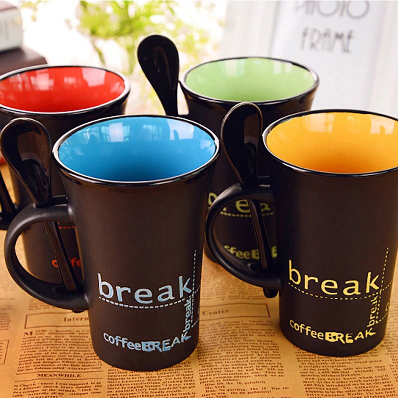 simple ceramic coffee mug with spoon, handle mugs personality cute cup coffee cups Drinkware for the kitchen