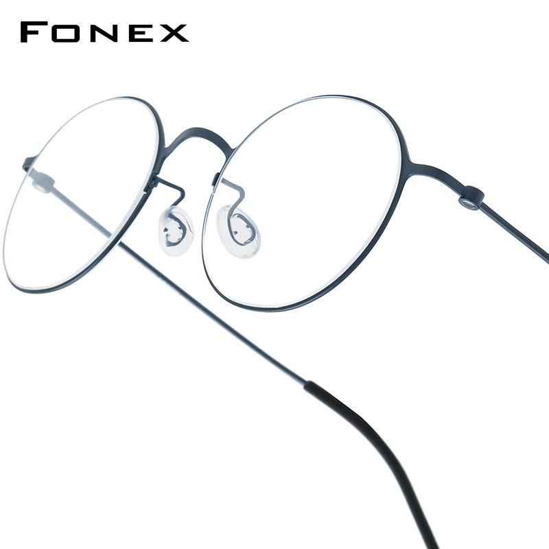 FONEX-Monture de lunettes en titane B pour hommes et femmes, de , montures rondes, poids ultraléger, Morten, lunettes coréennes sans vis: royal blue