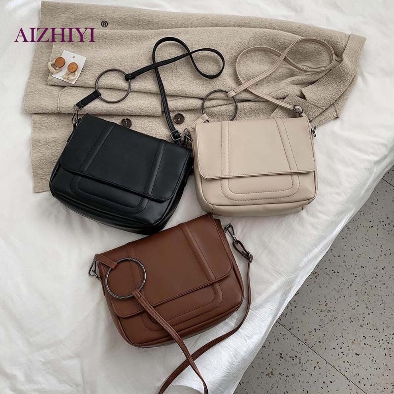 Kvinder retro pu læder skuldertaske kvindelig afslappet ensfarvet flap crossbody håndtaske simple store messenger telefontasker