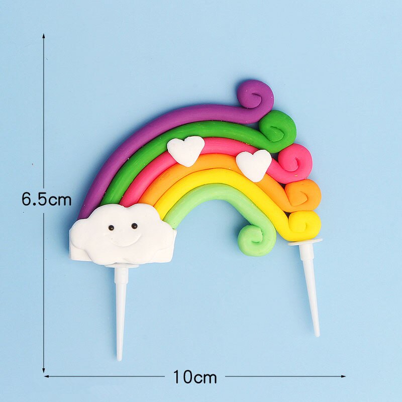 1pc Large Polymer clay Rainbow Cloud Cake Topper Birthday Party Wedding Cake Decorations Baby Shower Party Bake Flags