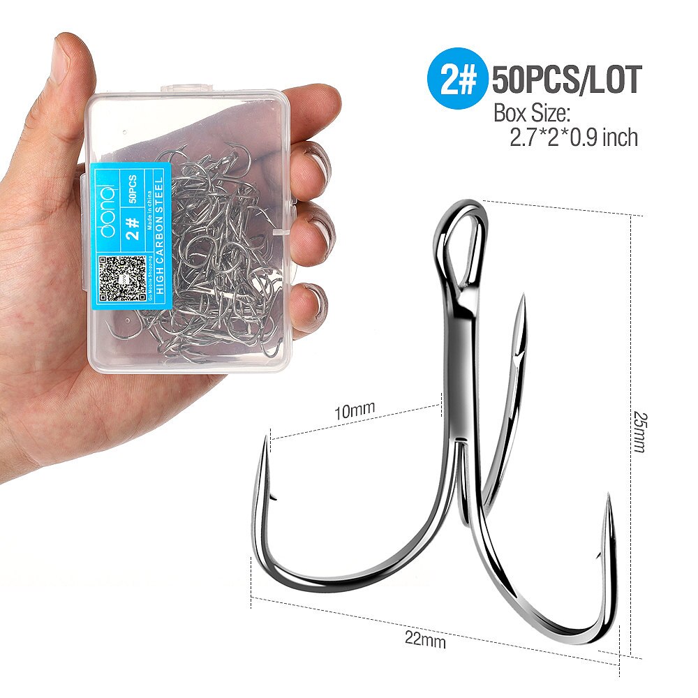DONQL 50pcs/Box High Carbon Steel Treble Fishing Hooks Offset Fishooks for Carp Fishing Overturned Sharp Hooks Fish Tackle: 2