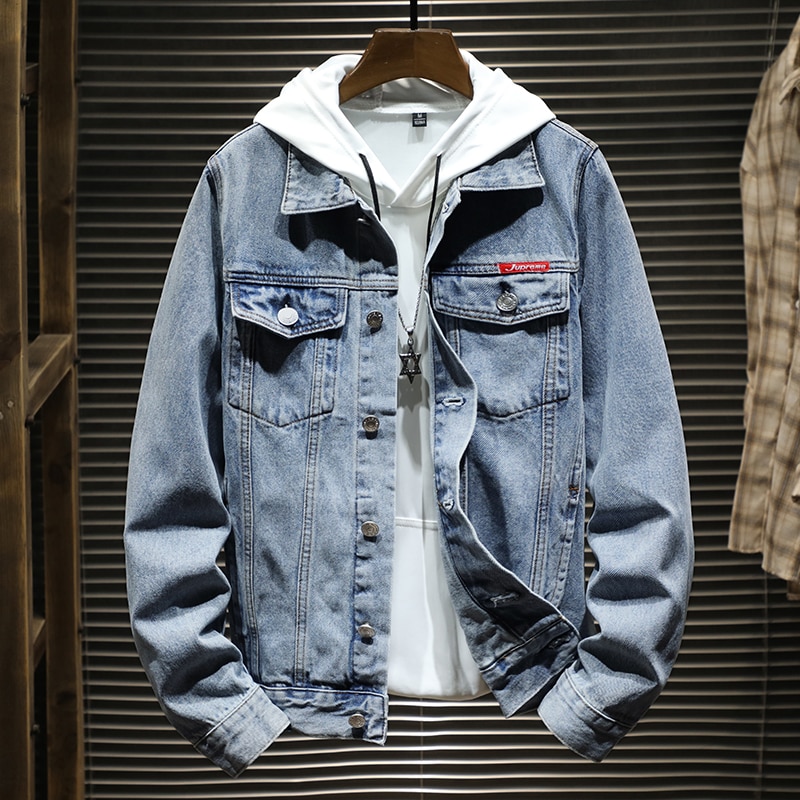 Winter denim jacket men's loose plus size denim tooling jacket