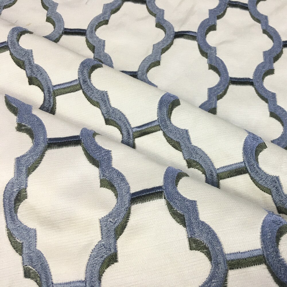 Geometric Pattern Embroidery Faux Silk like Sofa Chair Hotel Home Decorative Fabric 140cm Width Sell by meter