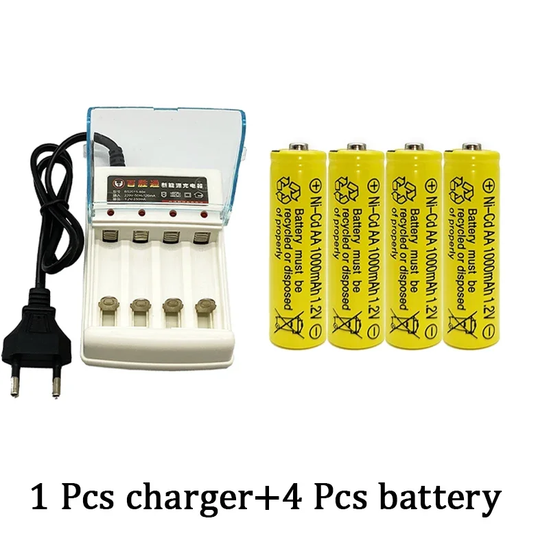 Batería AA Ni-cd 1,2 V recargable, 1000 mAh, utilizada para relojes, ratones, juguetes eléctricos, controles remotos, cargador AA Ni Cd: Oro