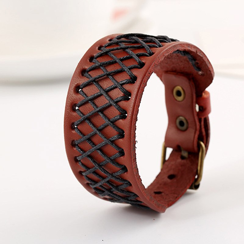 Casual Style Men Bracelets Jewelry Cord Braid Wrap Leather Bracelet Bangles 3 Colors Gold Plate Belt Buckle Valentine's Day