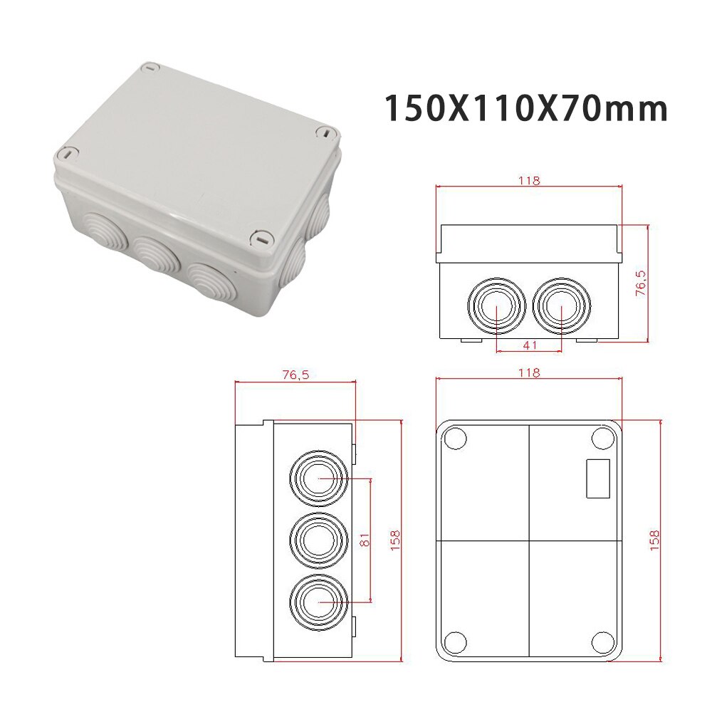 Waterproof Junction Box ABS Plastic IP65 DIY Outdoor Electrical Connection Box Cable Branch Box Opening 150x110x70