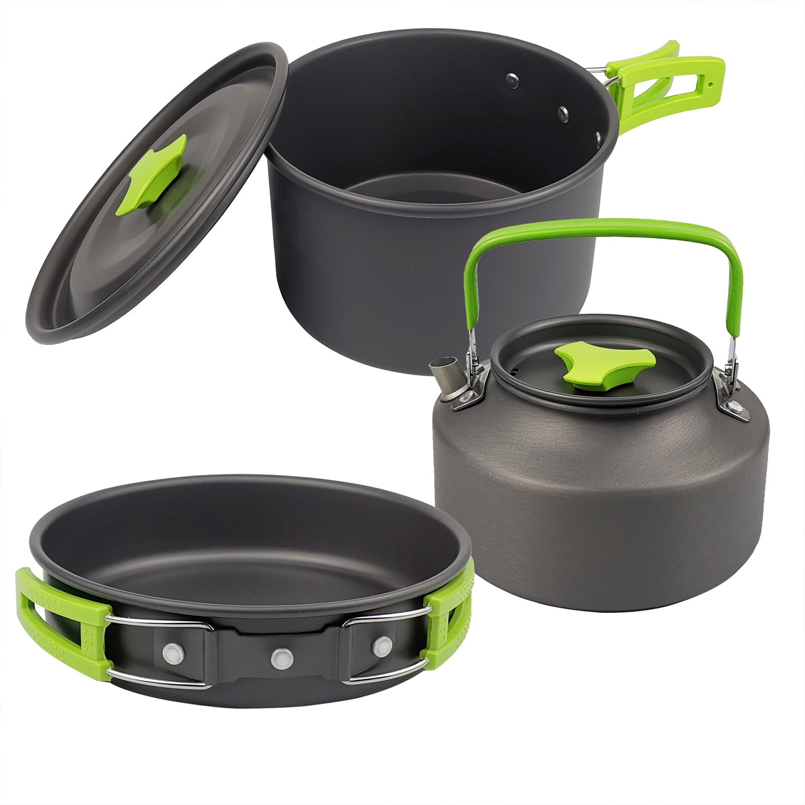 Outdoor Ultralight Camping Cookware Mess Kit with Kettle Pot Pan Plates Cups Fork Spoon Kit Lightweight Camping Cooking Set for