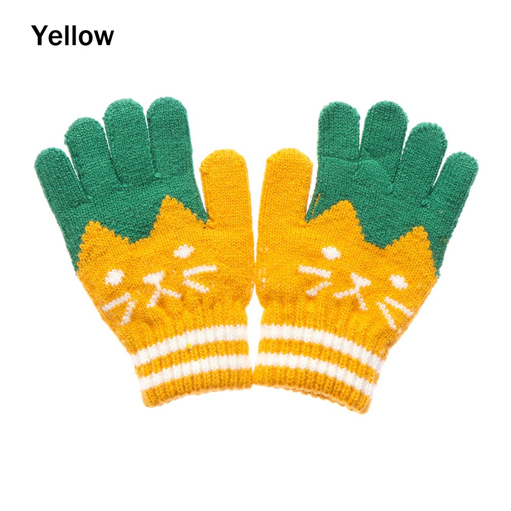 4-10Years Baby Handschoenen Zachte Cartoons Leuke Kat Wanten Peuter Meisjes Kids Winter Jongens Warme Dikke Gebreide Handschoenen Kinderen Accessoires: Yellow