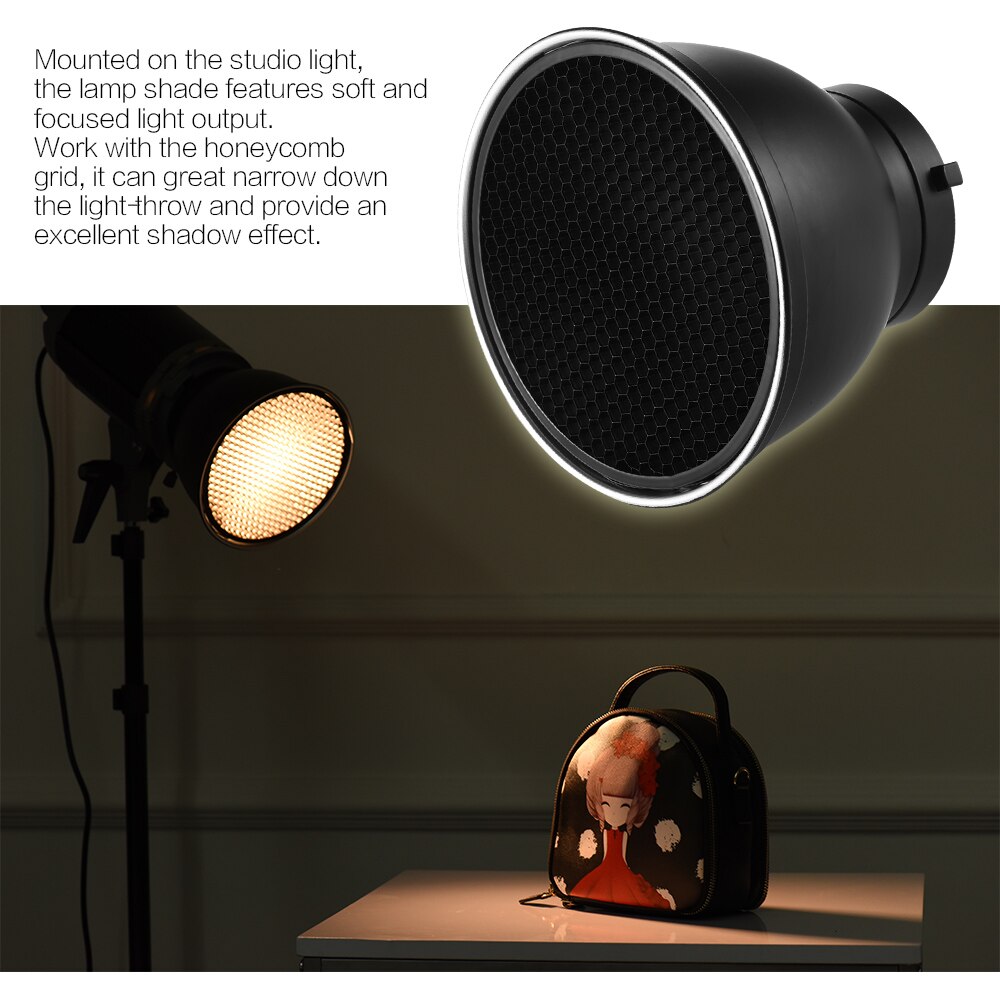 7" Standard Reflector Diffuser Lamp Shade Dish with 10/20/30/60 degree Honeycomb Grid for Bowens Mount Studio Flash Speedlite