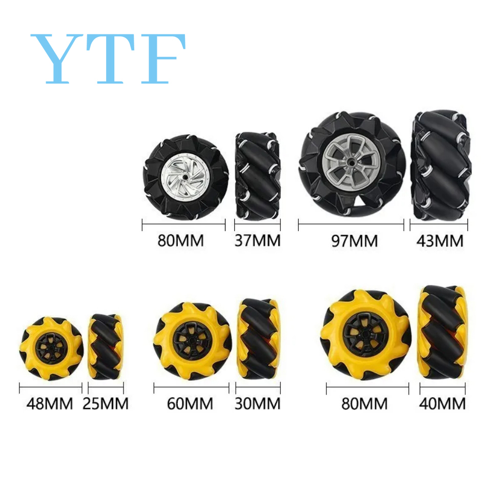 Roue Mecanum en plastique de haute dureté, 4 pièces/lot, 48mm 60mm 80mm 97mm, omnidirectionnelle pour moteur TT, voiture Robot intelligente avec moyeux de 6mm
