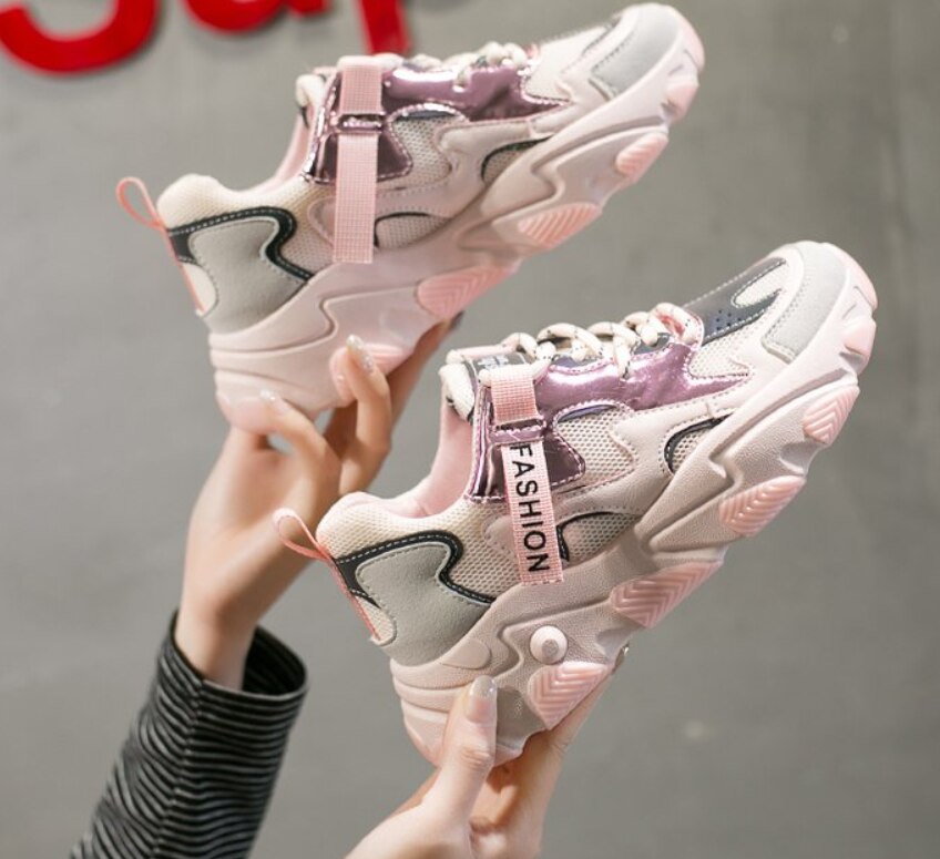 Kvinders chunky sneakers kvinder platform sko snøre åndbare luft sko kvinder kvindelige trænere far sko