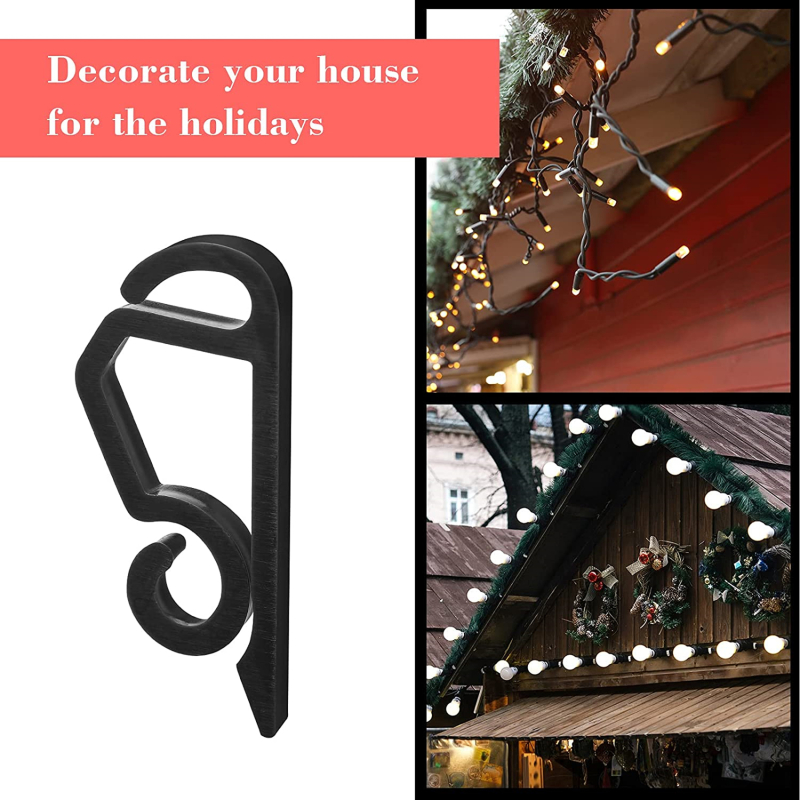 100PCS Black Plastic Hook Gutter Heavy Duty Clips Hooks Light Wire Clamp Christmas Outdoor Securing Lights String Light Hook