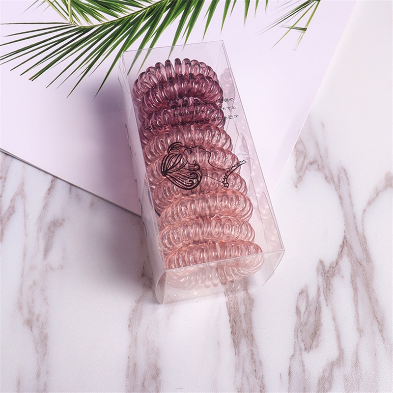 9 stuks telefoonring haarbanden voor dames met doos, elastische rubberen haarringen, haaraccessoires, stylingtool met kleurverloop en snoepkleur: Koffie