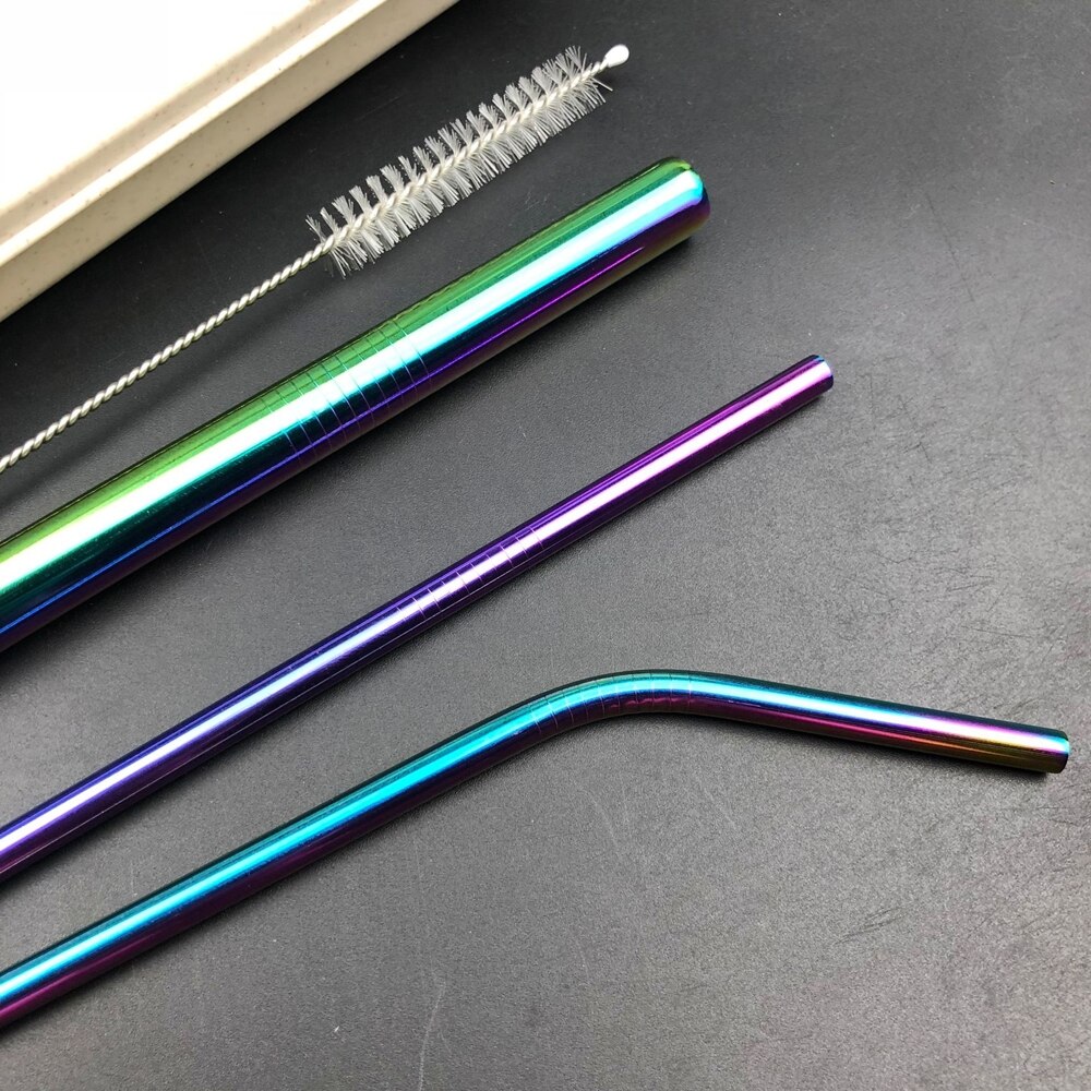 Reusable Straw Boba Tea Wine Bubble Tea Metal Straw Eco Friendly Products Stainless SteelStraws Cleaning Brush Bar Accessories