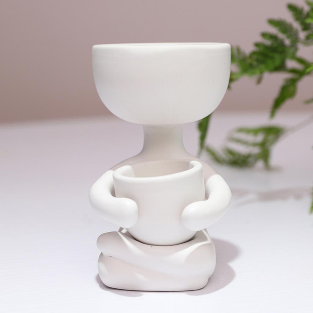 Mini vaso de cerâmica humanóide, vaso de plantas fofo criativo para plantas diy vaso de flores decoração para casa escritório