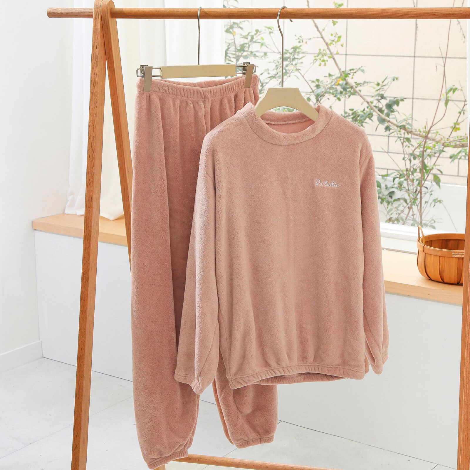 Winter Thick Warm Female Elastic Waist Thick Warm Sleepwear Homewear Autumn Women Sleepwear Autumn Winter Flannel Pajama Set