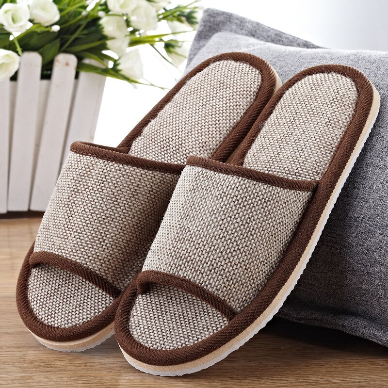 Chaussures d'été en lin pour femmes, pantoufles d'intérieur et de sol,