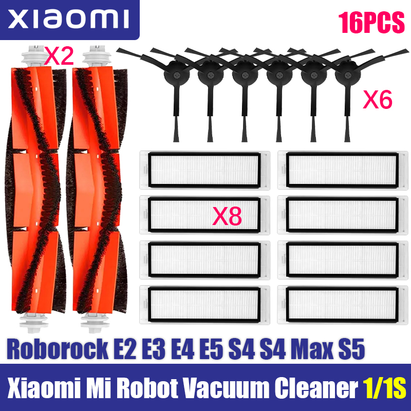 For Xiaomi Mi Robot 1/ 1S SDJQR01RR SDJQR02RR SDJQR03RR E3, S4, S4 Max, S5 Vacuum Cleaner Main Side Brush Filters Mop Parts: black
