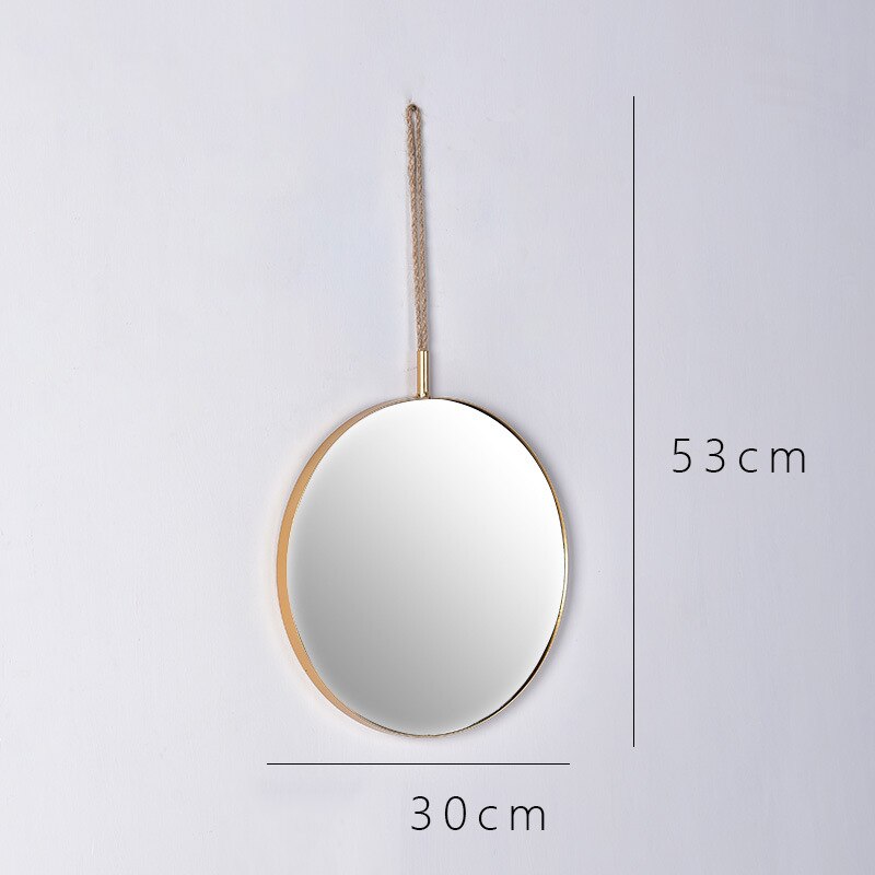 Hängande rund vägg dekorativa speglar sovrum solid bambu spegelram badrum flickor dekorationsrum spegel justerbar heminredning: Cirkel guld