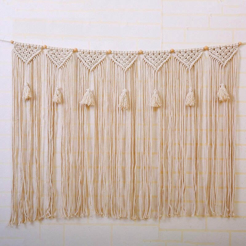Macrame væghængende vægteppe stort boheme vægdekoration til bryllup baggrund gardin fringe krans banner soveværelse liv