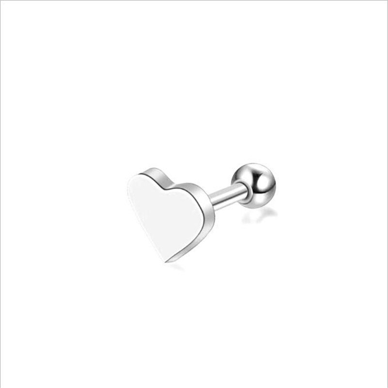 2 stks/set Mode Piercing Tragus Oorbellen Kraakbeen Helix Hart Vorm Oorstekers Lichtmetalen Piercing Sieraden voor Vrouwen: Silver