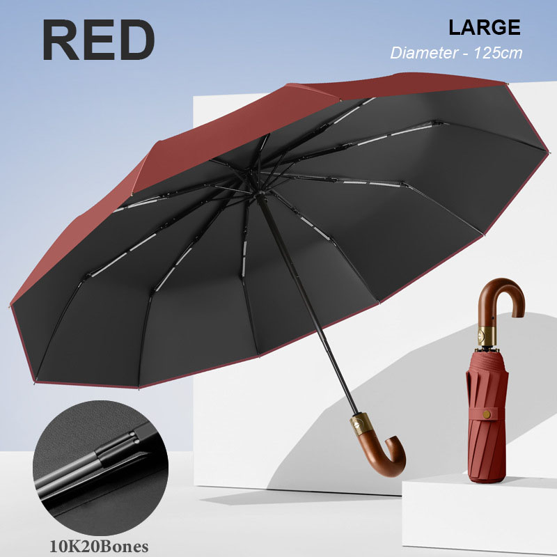 Paraguas automático de lujo reforzado para hombre, 30 huesos, resistente al viento, fuerte, 125CM, mango de madera grande, resistente al agua, para negocios: Multicolor