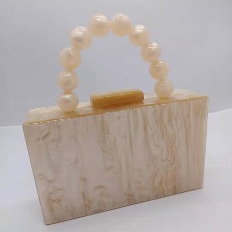 Bolso de mano de acrílico para mujer, pochette de mano de Color verde perla con asa en la parte superior, para , chica de playa, cartera: nude