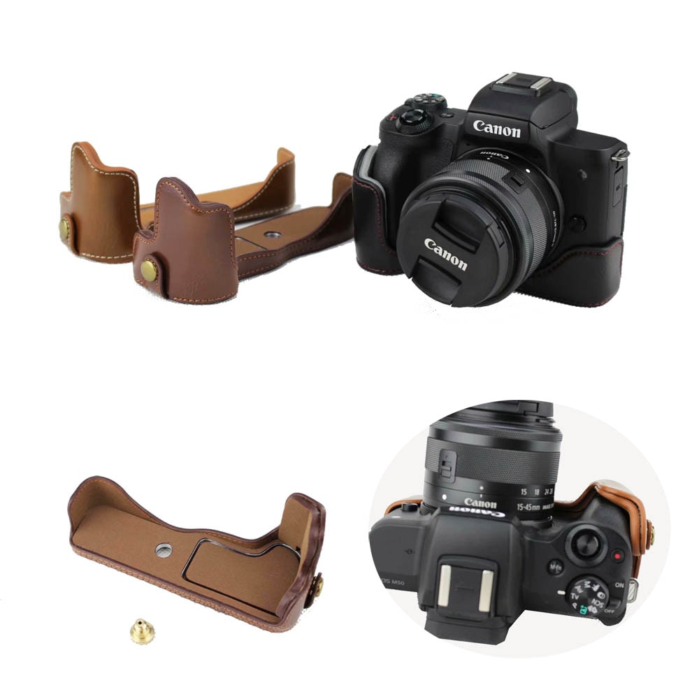 Funda de cuero PU para cámara Canon EOS M50 M50 Mark II EOSM50, 3 colores, cubierta de medio cuerpo, batería abierta, negro, café y marrón