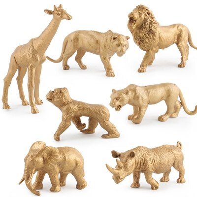 7 Piece/Set Static Gold Edition Simulation Zoo Model Toys Decoration Lion Rhino Giraffe Decoration Toy: Default Title