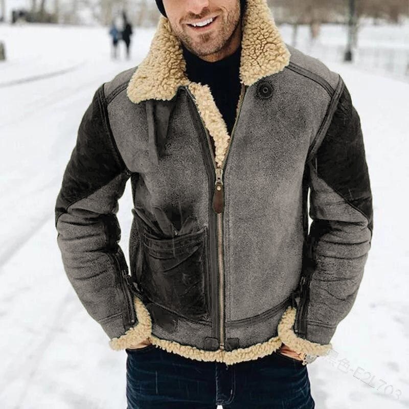 Winter warm Langen Hülse Faux Pelz Jacken Männer Jahrgang Woll drehen-unten Kragen Mäntel Mens Postleitzahl-hoch mäntel Streetwear