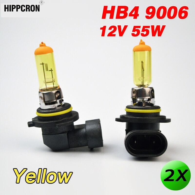 Hippcron 2 X Geel Glas HB4 9006 Halogeen Lampen 12V 55W P22d Auto Koplampen Automotive Lampen