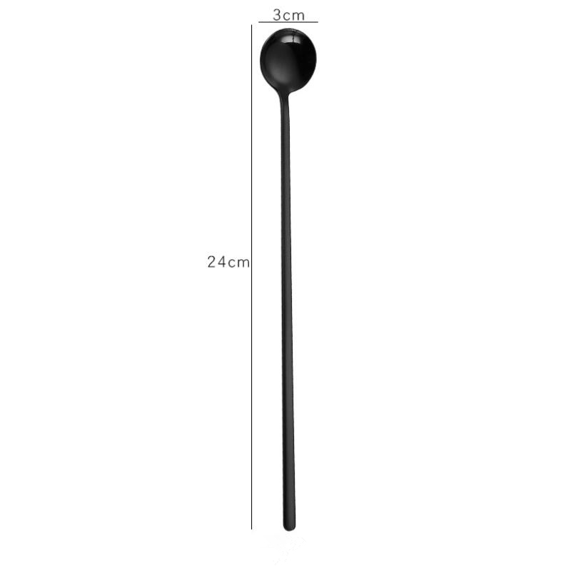 Long Handle Small Coffee Spoon Smoothie Ice Mixing Scoop 304 Stainless Steel Milk Tea Bar Spoon: 05 Black