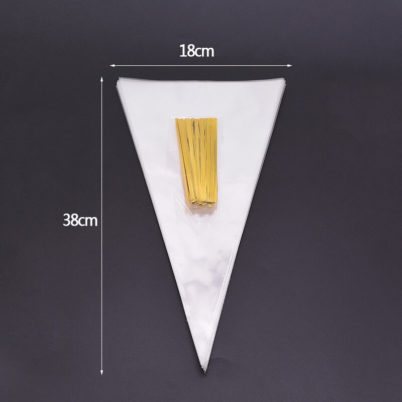 50 stk gjennomsiktig plastpose kjeglepose bryllupsgodteripose bursdagsfest cellofanposer klar popcornpose pakking kakepose: L -18 x 38cm-50 stk