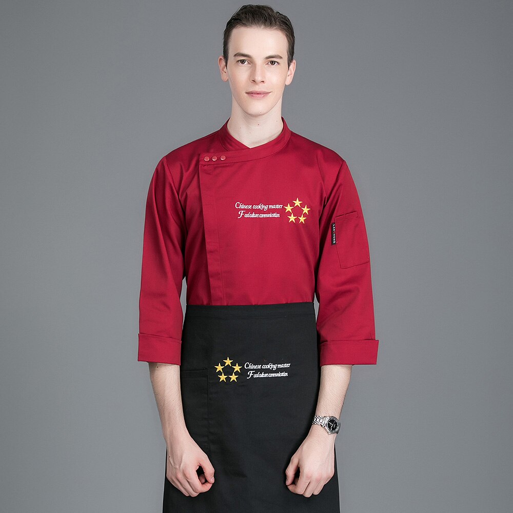 restaurant kokkeuniformer unisex hotellkjøkken kokkeskjorter cateringkokk arbeidsklær menn komfyrskjorter 4 farger hvis: Rød / Xxxl