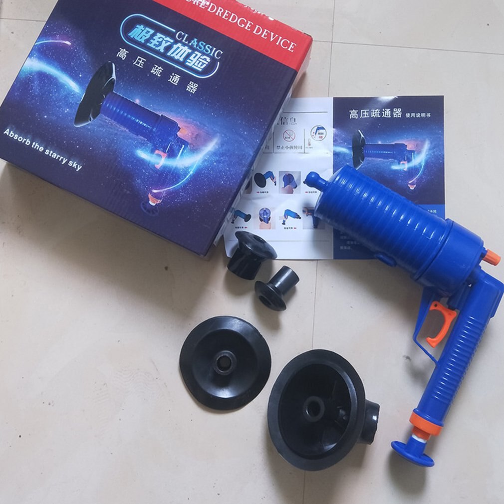 Ontstopper pijpreiniging hogedrukpomp toiletontstopper gereedschap met 4 adapters neutraal plastic voor wc keuken badkamer