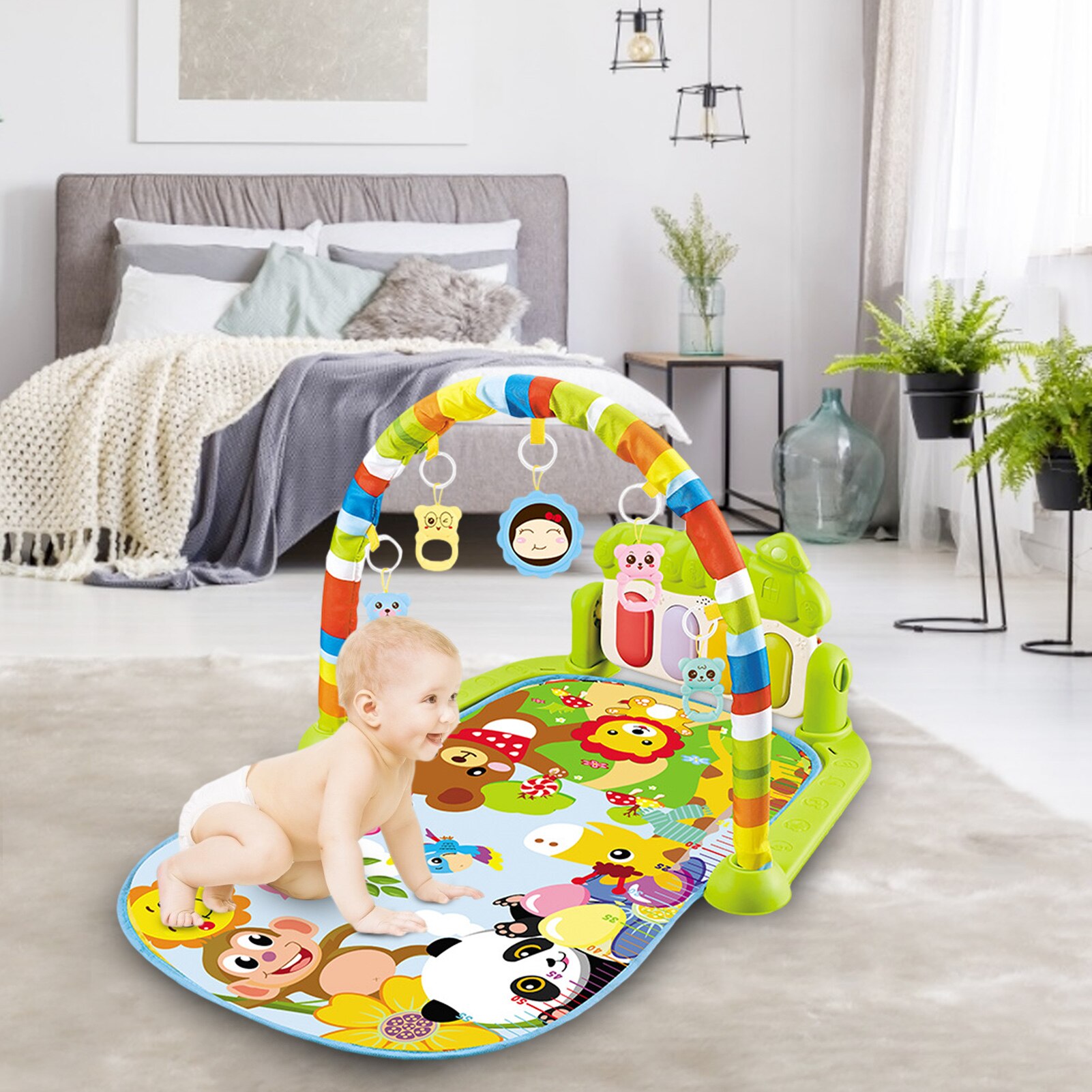 Baby Play Mat Toy Rug Baby Pedal Piano Play Music Crawling Mat Play Piano Keyboard Infant Playmat Activity Gym With Hanging Toys