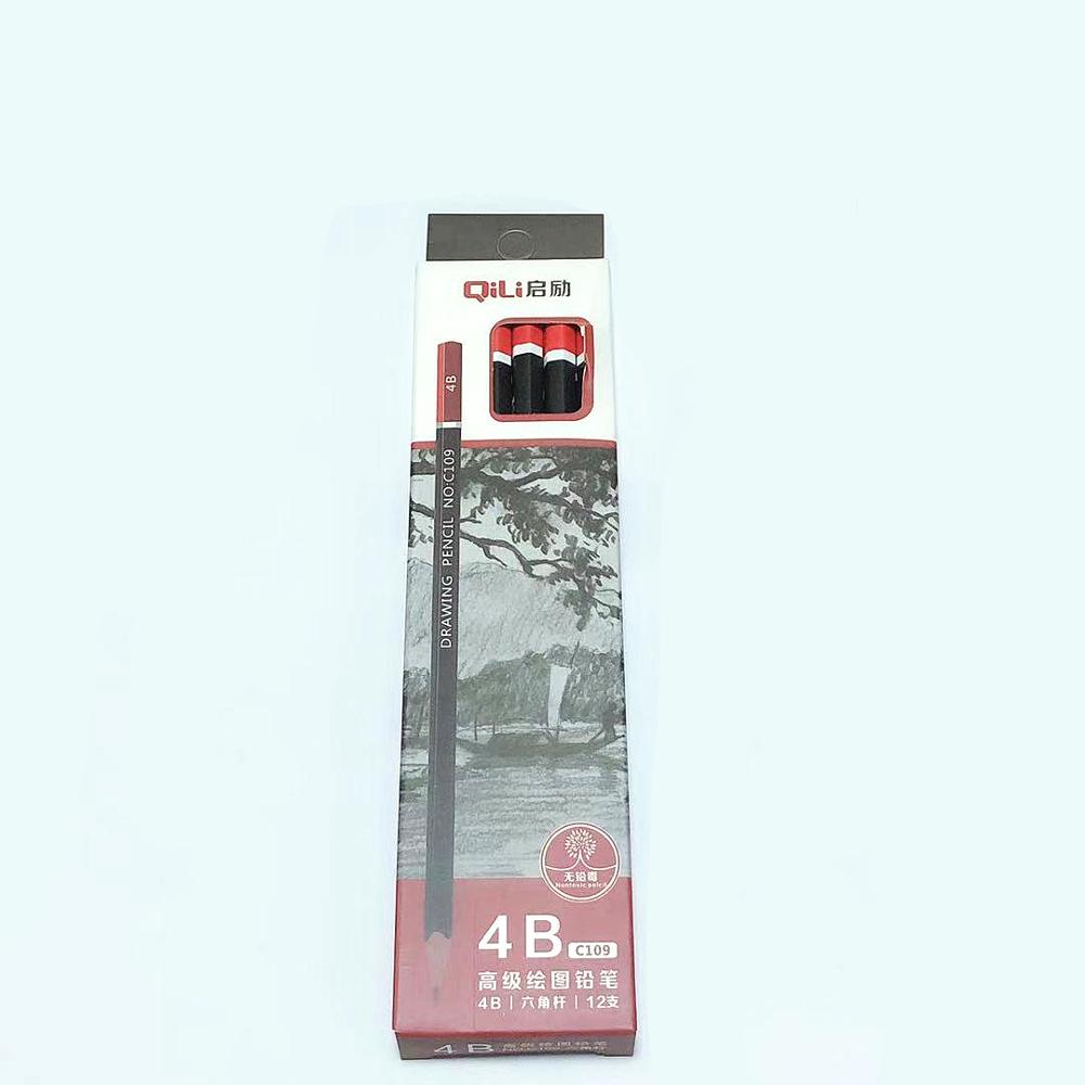 12 pcs/box Sketch pencil HB 2B 3B 4B 5B 6B 8B 10B 2H 3H Soft medium hard carbon pen Office school drawing pencil: 4B