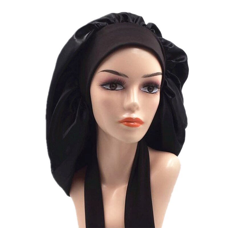 Women Night Sleep Cap Satin Solid Sleeping Hat Hair Care Bonnet Nightcap Unisex Head Cover Caps Shower Turban Wide Elastic Band