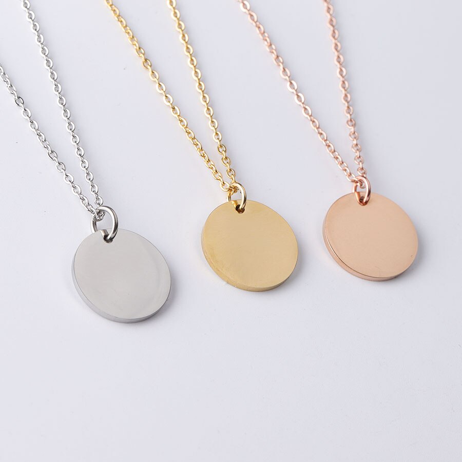 Fnixtar 5 Stks/partij 45Cm Rvs Spiegel Polish Ketting Pvd Plating Ronde Schijf Hanger Neckalce Voor Vrouwen Mode sieraden