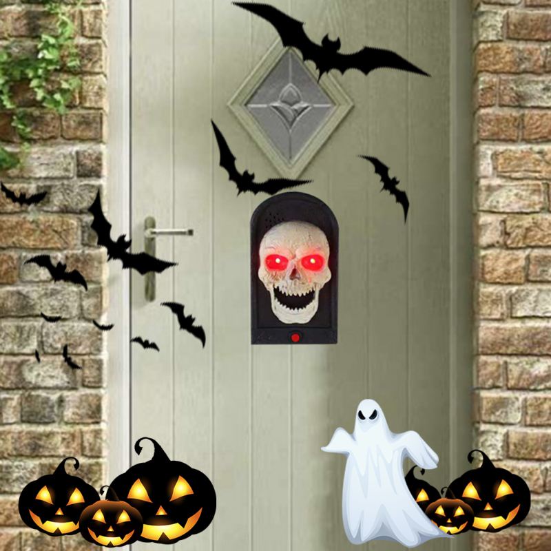 Halloween Decorations Tricky Doorbell Animated Haunted Doorbell Skull Doorbell Prop With Moving Tongue And Light Up Eyes