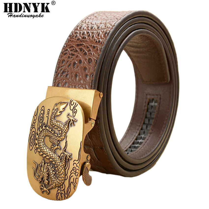 Lederen Riem Business Broek Riem Broek Ceinture Homme Koeienhuid Automatische Gesp Koeienhuid Mannen Riemen Met Fly Dragon