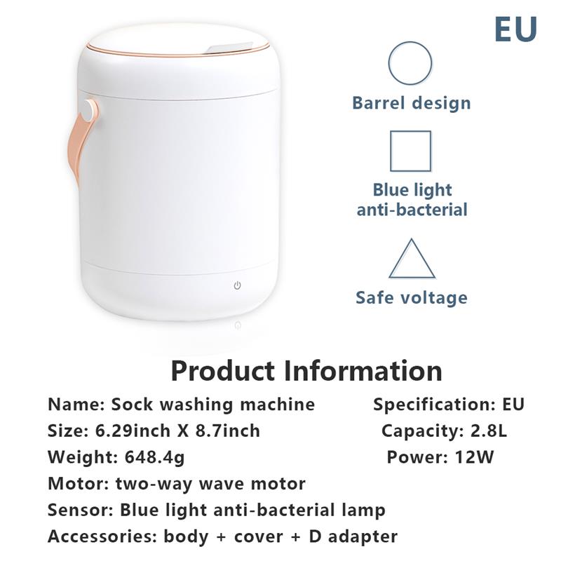 Desktop 2.8 Liter Washing Machine Portable Personal Underwear Laundry Washer Small Wash Travel Camping Cleaning Apartment Dorm: EU Plug White