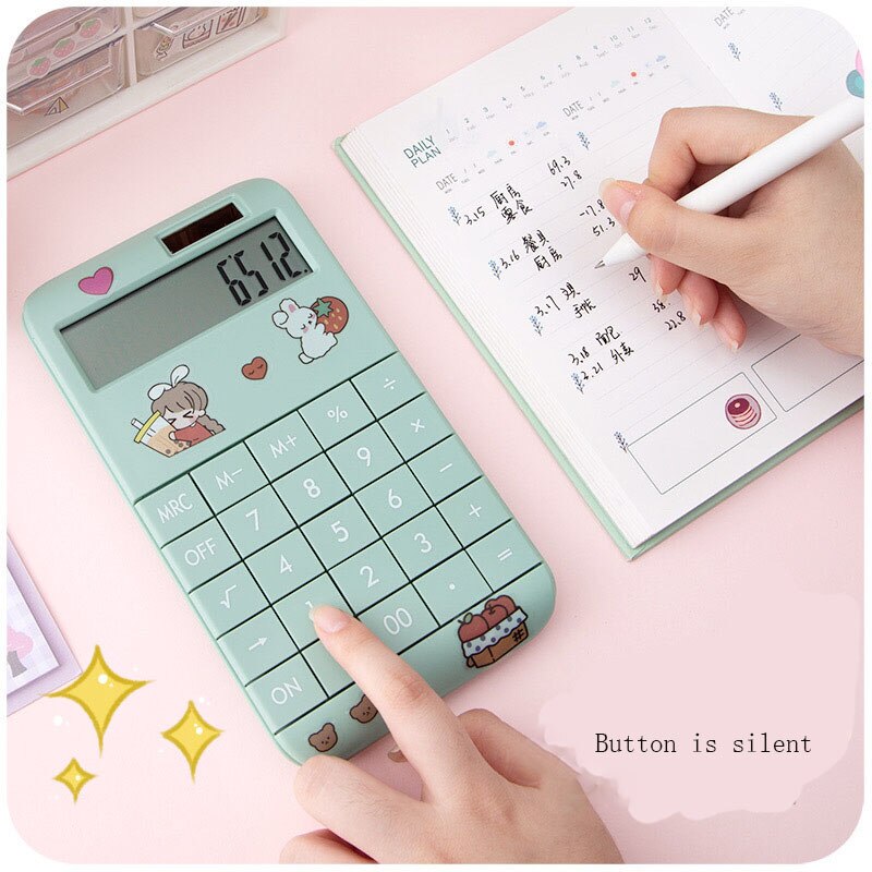 Cute Cartoon Calculator Student Portable Calculator Small Solar Financial Cashier Girl 12-bit Computer Dual Power System